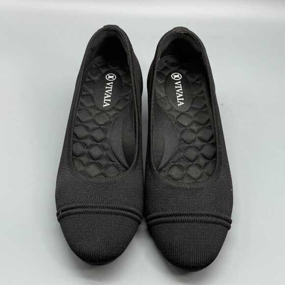 Vivaia Julie Arch Pro Women's 7 Black Knit Chunky Heels Slip On Almond-Toe - Picture 2 of 10